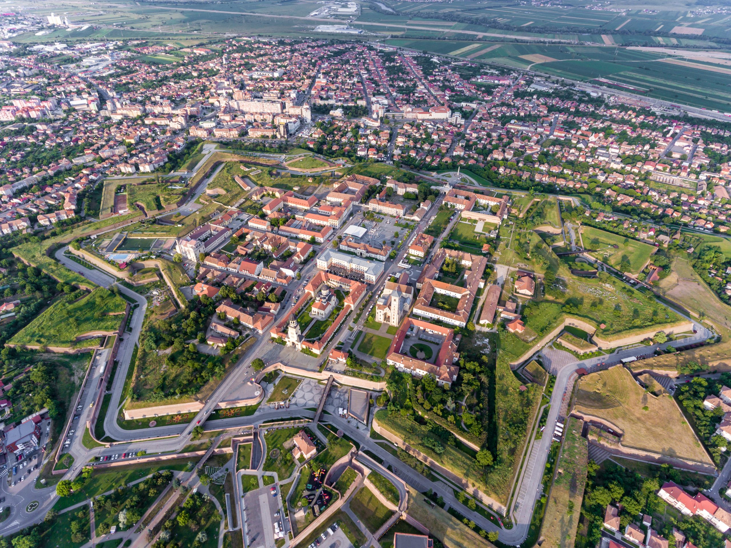 Aerial view of Alba Iulia - Alba Carolina medieval fortress in Alba Iulia City,